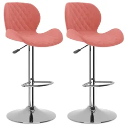 Décoshop26 - Set aus 2 Barhockern Hochstühlen Rautenmuster rosa Samt Stahlgestell DEC029845 DEC029845