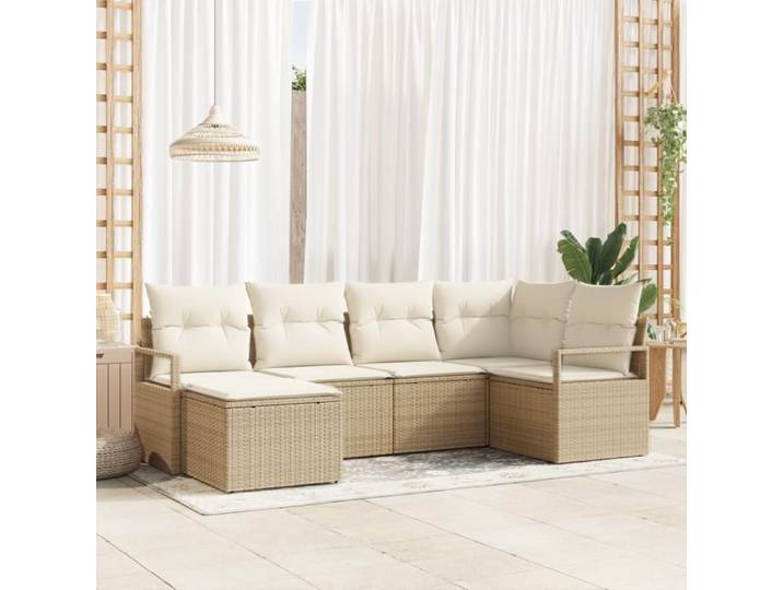 Ensemble de canapés - 6 pièces - Coussins beige - Poly rotin - Style contemporain