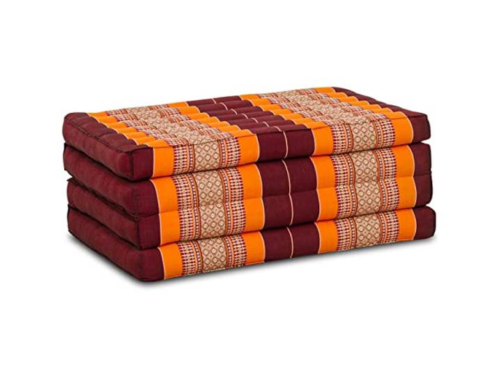 livasia Nachhaltige Klappmatratze aus Kapok - 200x80x8cm - Gästematratze, Faltbare Matratze für Van, ökologische Yogamatte, klappbares Gästebett, Liege für Garten und Balkon (Orange)