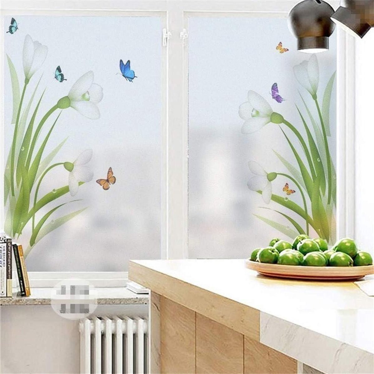 Merkloze Decoratieve Raamfolie met Plantenpatroon in Grasgroen - 88 x 120 cm