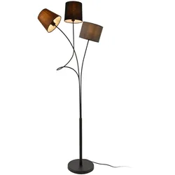 Helloshop26 - Stehlampe mit 3 Fassungen aus Metall und Stoff 146 cm hoch 3 Lampenschirme in Braun Schwarz und Grau schwarzes Gestell