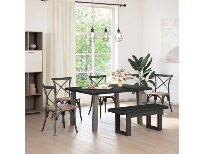 LPERTGFHU Esszimmerbank 120x41x45 cm Kiefernholz Sitzbank Schwarz Massivholz-Konstruktion, Latten-Design, Für 2 Personen, Stabiles Gestell