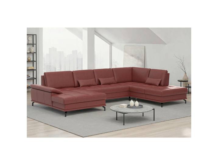 Sit & More Wohnlandschaft, Rotbraun, Metall, Echtleder,Kombination Echtleder/Stoff,Kombination Echtleder/Stoff, Nappaleder,Nappaleder,Nappaleder, Füllung: Polyester, Ottomane rechts, U-Form, 363x223 cm, Schlafen auf Sitzhöhe, Armteil links, Wohnzimmer, Sofas & Couches, Wohnlandschaften, Wohnlandschaft U-Form