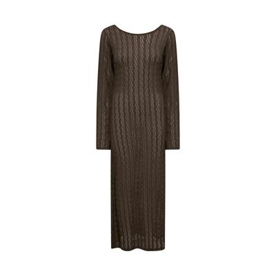 Jerseykleid LEVETE ROOM "Levete Room Dress LR-LAICA 4", Damen, Gr. XL, Normalgrößen, braun (l895, chocolate), Obermaterial: 99% Polyester, 1% Elasthan, Kleider Jerseykleid