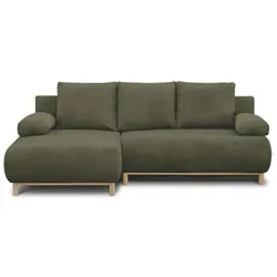 Mika, Sofa + Bettsofa, Ecksofa linksseitig - 3 Sitze - - Khakigrüner Cordstoff - Aufbewahrungsbox - 192 x 84 x 93 cm (3-Sitzer, Ecksofa)