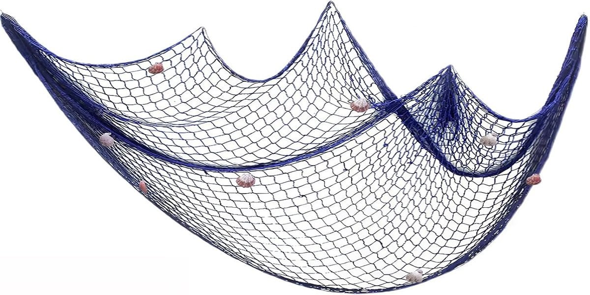 Decoratief visnet met schelpen in mediterrane stijl voor wanddecoratie, 100 x 200 cm