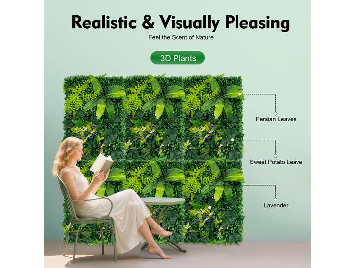 6 panneaux muraux de verdure artificielle, haie artificielle réaliste en plastique, jardin vertical pour la décoration de la maison, du jardin et du balcon