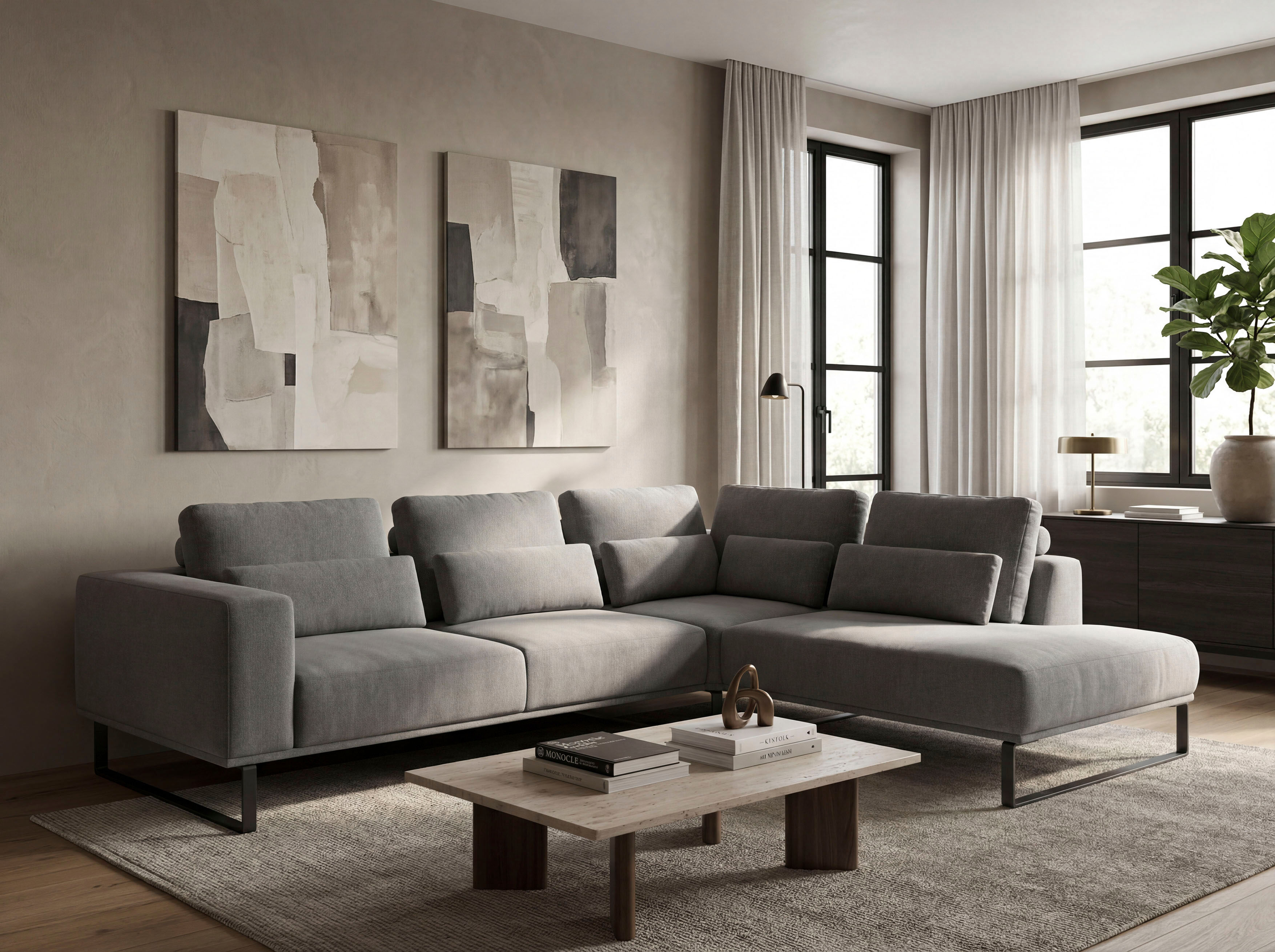 Ecksofa MUSTERRING "JUSTB PM100, stilvoller Lounge-Komfort von Musterring", grau (anthrazit), B:268cm H:88cm T:232cm, 94% Polyester, 6% Nylon, Sofas, Ecksofa, Kollektion Bettina Zimmermann, optionaler Sitzvorzug & Fuss-Auswahl anthrazit B/H/T: 268cm x 88c