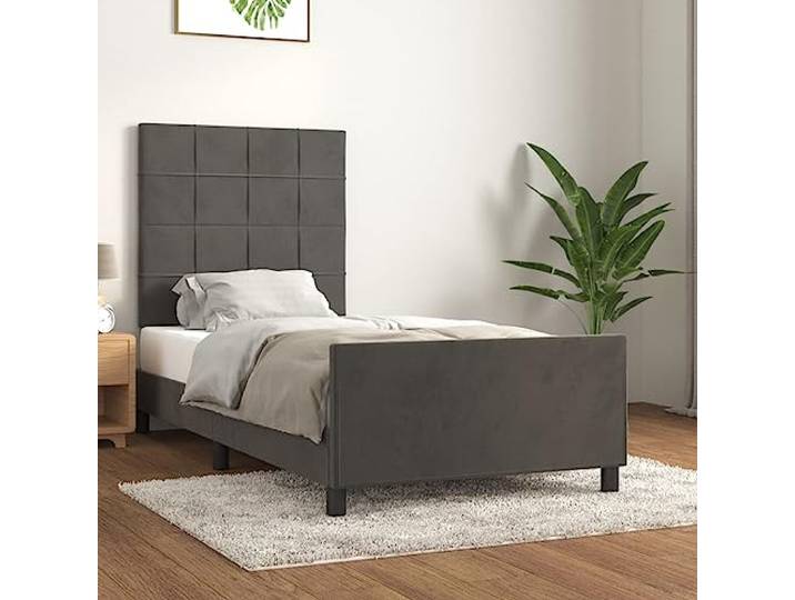 Samt verstellbares Kopfteil Schlafzimmer Bettgestell Grau 80x200 cm Bettgestell ohne Matratze Dunkelgrau 80x200 cm Samt mit verstellbarem Kopfteil stabil Holz Lattenrost Schlafzimmer Bettrahmen