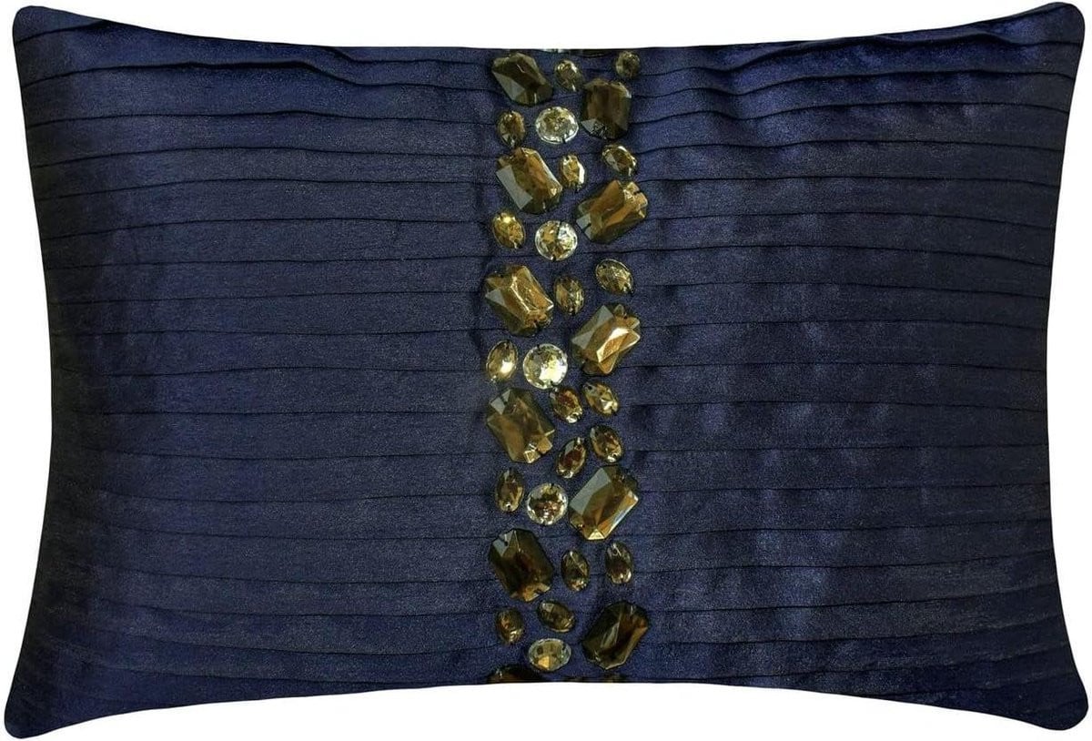 Handgemaakte decoratieve lumbale kussenhoes in marineblauw - 30 x 45 cm