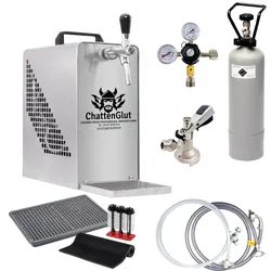 ChattenGlut SYS-25-1 Bierzapfanlage 1-leitig 25 L/h – Flach-Zapfkopf KEG Typ A – Komplettset mit gefüllter CO2-Flasche, sofort einsatzbereit