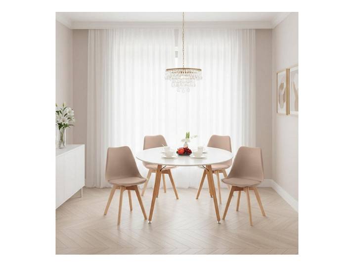 LuxusKollektion Esstisch Esstisch Essgruppe Holztisch 120CM-Esstisch Weiß 4 Khaki Buche Stühle (1-St)