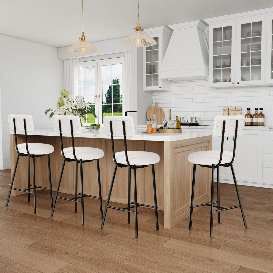 17 Stories Modern Upholstered Bar Stools with Curved Back White 94.5cm H X 40cm W X 52.5cm D