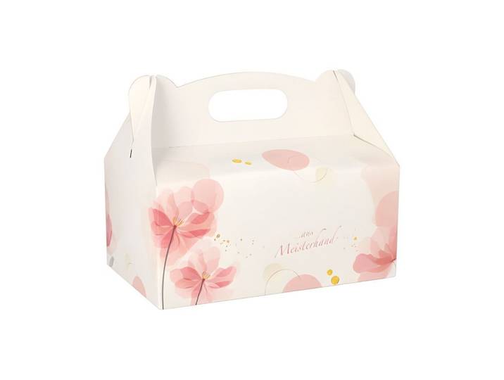 PAPSTAR Einweggeschirr-Set 200 x Gebäck-Kartons Pappe eckig 20 x 13 x 9 cm rosé mit Tragegriff, Pappe