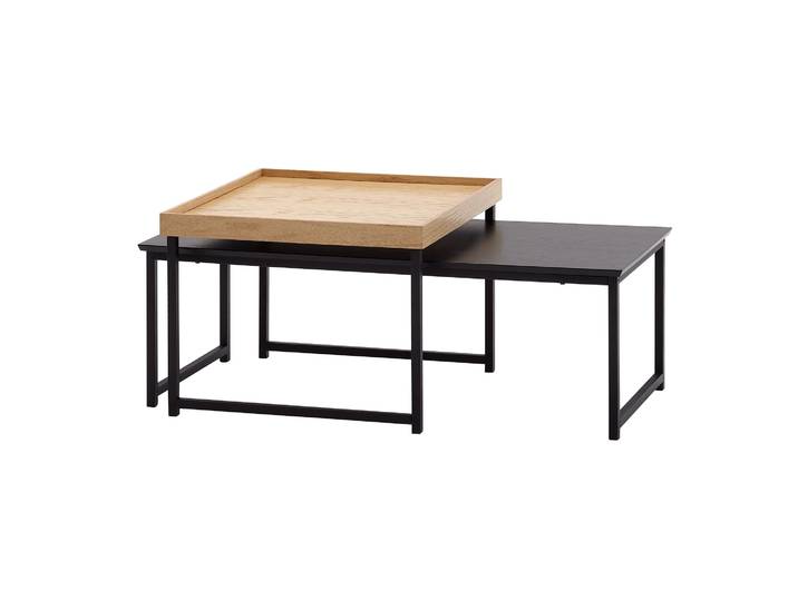 Salontafel Set aus 2 Holz/Metall - Moderne eckige Eichen-Tische, 2-teiliges Design, Beistelltische