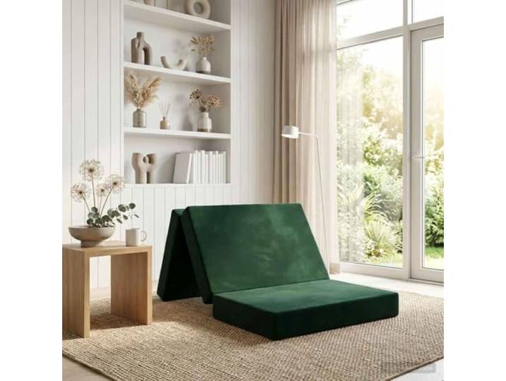 LPERTGFHU Klappsofa, Gästebett 100 x 67 x 45 cm, Samt Dunkelgrün Platzsparende Klappfunktion, Weicher Samtbezug, Abnehmbarer Reißverschlussbezug