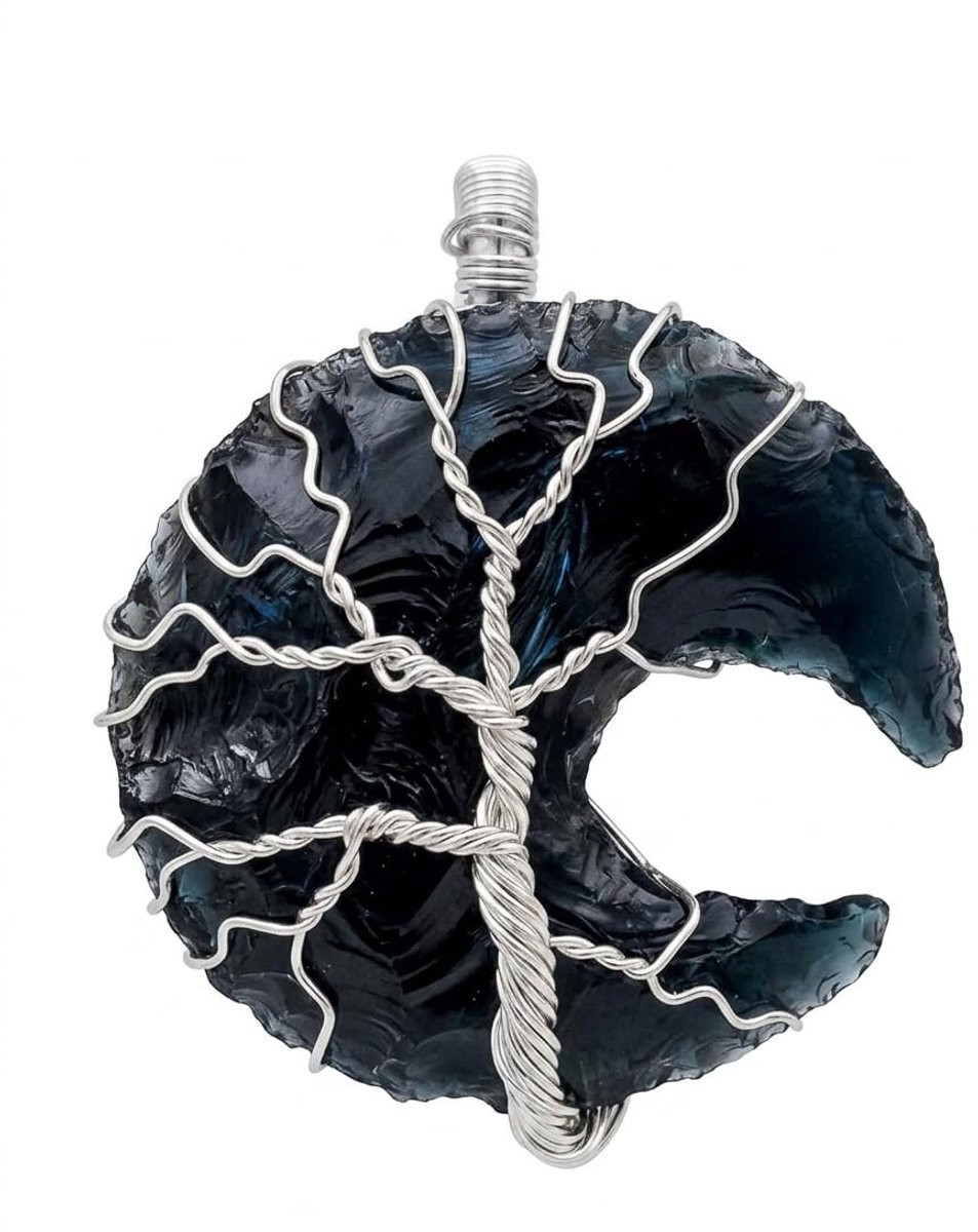 Dailygoods Maan Hanger Zwarte Opaliet - Handgemaakte Kristallen Hanger voor Meditatie en Wellness