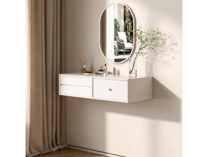 PGZMDTWI Schwebender Schminktisch, Wandtisch, Holz mit Schubladen Platzsparendes Design, Vielseitige Ablage für Schlafzimmer, Wohnzimmer und Wohnung(B,80 cm31.50 in)