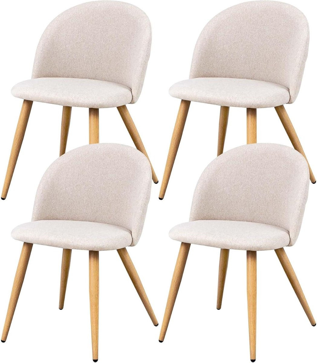 Set van 4 gestoffeerde eetkamerstoelen met robuuste poten in beige