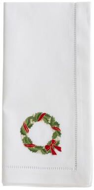Saro Lifestyle Cotton Napkins With Embroidered Ribbon Wreath Design (Set of 6)
