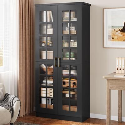 Bluebell 8 Tier Tall Modern Bookcase with Acrylic Doors, Adjustable Shelves
