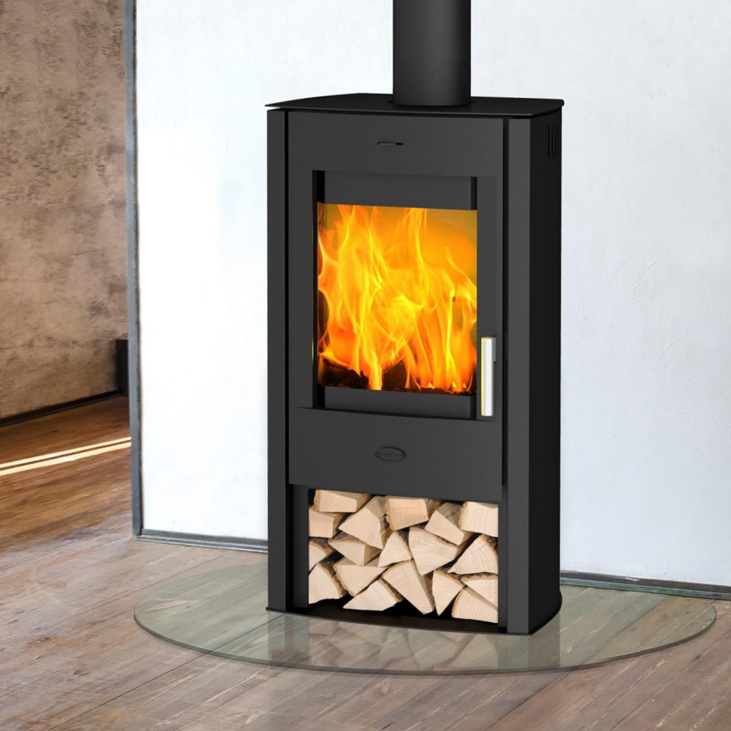 Fireplace Tuvalu, Freistehende Feuerstelle, Geschlossen, Brennholz, Pellet, Schwarz, Drinnen, Rechteckig