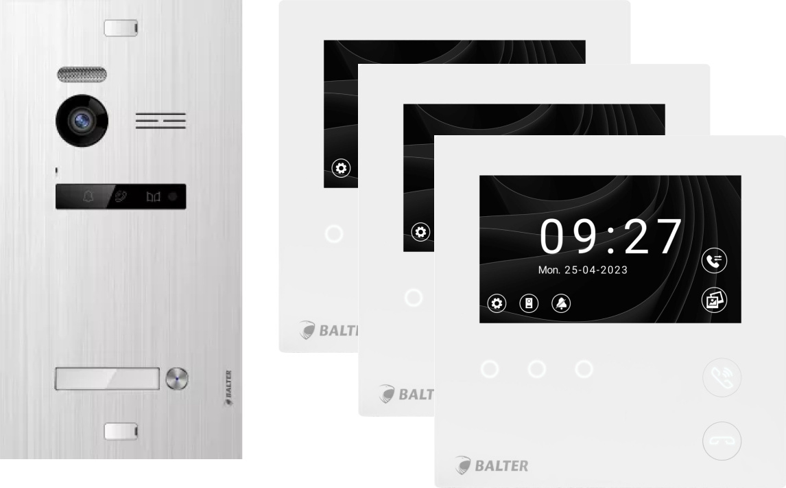 BALTER EVO HD MINI Silber Video Türsprechanlage Set 3x 4.3" Monitor
