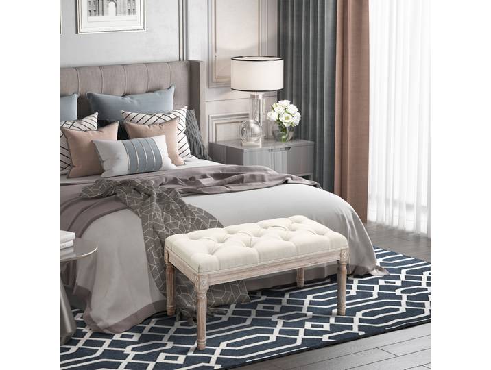 HOMCOM Banquette Bout de Lit Capitonnée Lin Beige