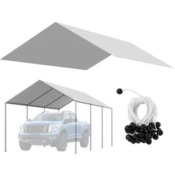VEVOR Carport-Ersatzdach, 3,04 x 6 m, Garagenzeltplane, UV-beständige Autounterstandsplane, strapazierfähige Carport-Abdeckung mit Ballfangnetzen, grau, Rahmen nicht im Lieferumfang enthalten