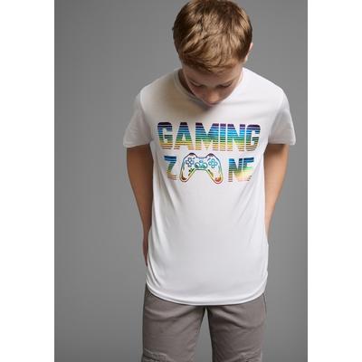 T-Shirt KIDSWORLD "GAMING ZONE", Jungen, Gr. 164/170, weiß, Jersey, Obermaterial: 100% Baumwolle, bedruckt, Basic, Rundhals, Shirts T-Shirt, Kurzarm, Basic-Passform, mit Foliendruck