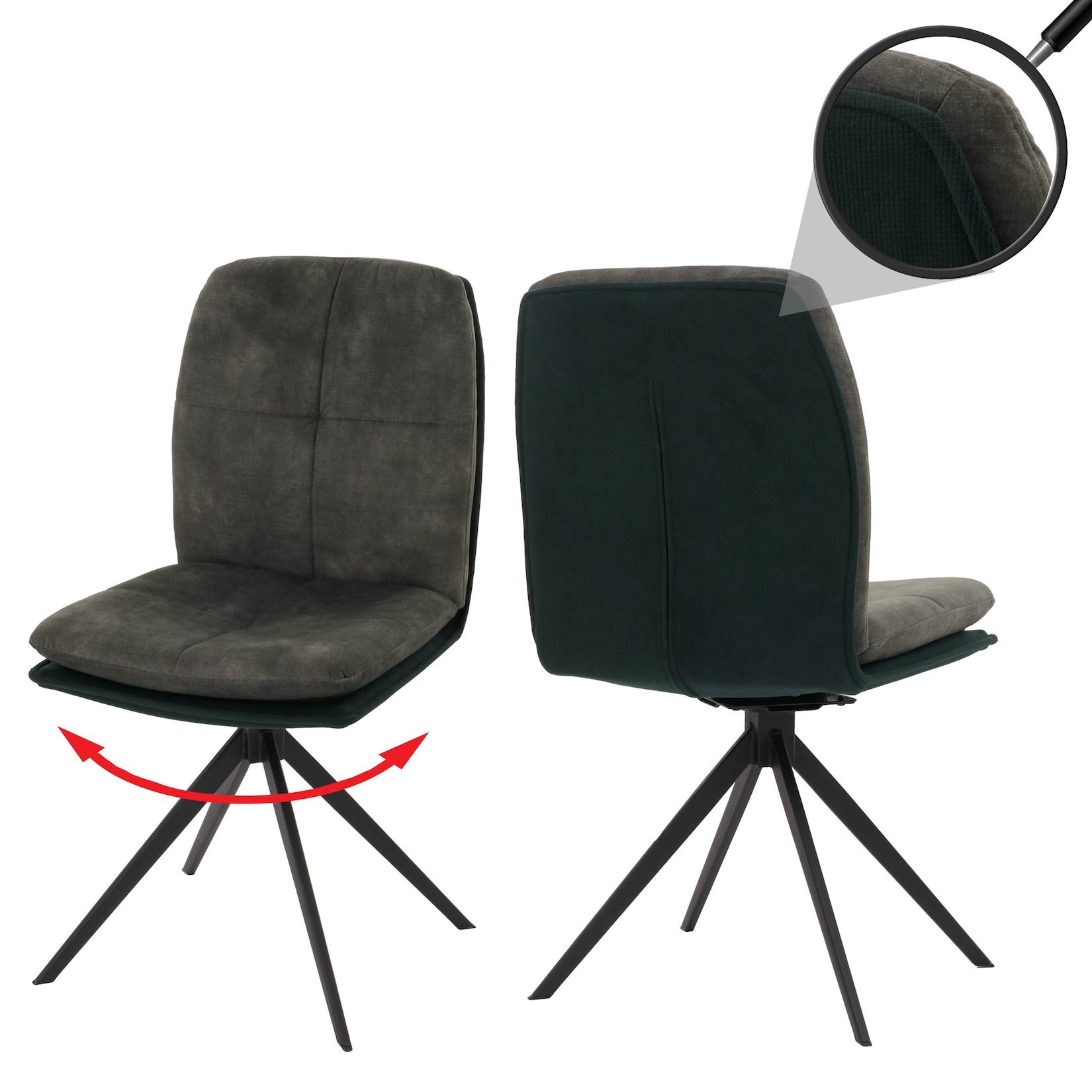 2er-Set Esszimmerstuhl MCW-M68, Küchenstuhl Lehnstuhl, drehbar Auto-Position, Metall Stoff/Textil ~ grün