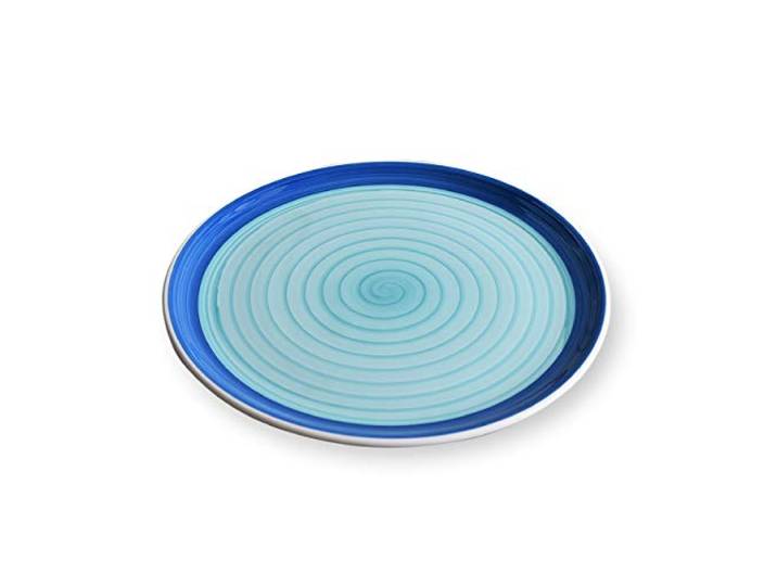 Zafferano Serie Spirale, Pizzateller aus Keramik, handverziert, spülmaschinenfest und mikrowellenfest, Durchmesser 33 cm, 6 Stück, hellblau und blau
