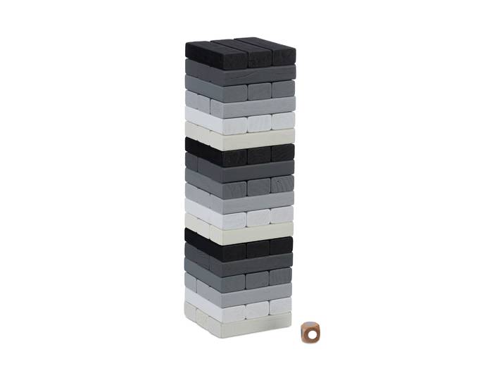 Wackelturm Holz Weiss-Schwarz-Grau