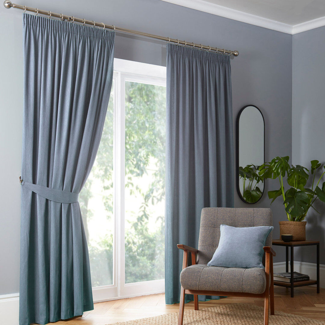 Fusion Dijon 100% Cotton Blackout Curtain Light Blue Width 229 x Drop 229 cm