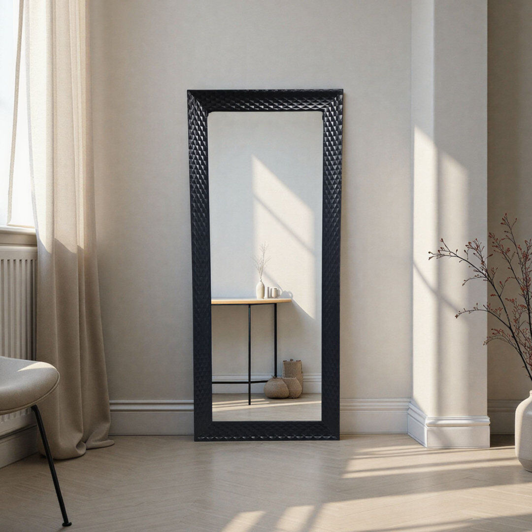 Canora Grey Diamont Tall Framed Bevelled Mirror Black 133.5cm x 57.5cm