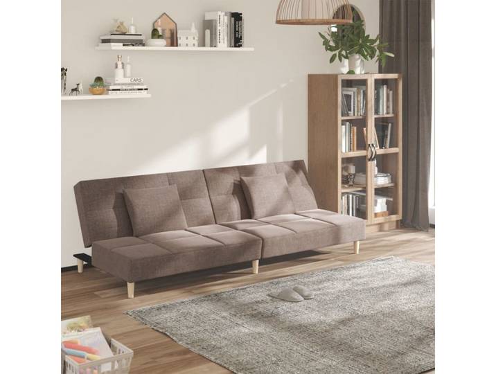 vidaXL Sofa vidaXL Schlafsofa 2-Sitzer mit 2 Kissen Taupe Stoff