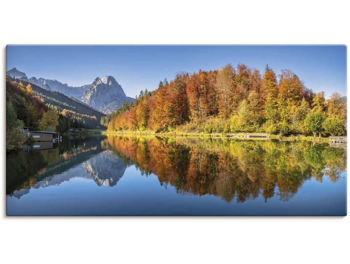 Leinwandbild ARTLAND Riessersee Bayern , blau (farbe bild(er): blau), B:60cm H:30cm, Bilder, Leinwandbild, auf Holzrahmen gespannt