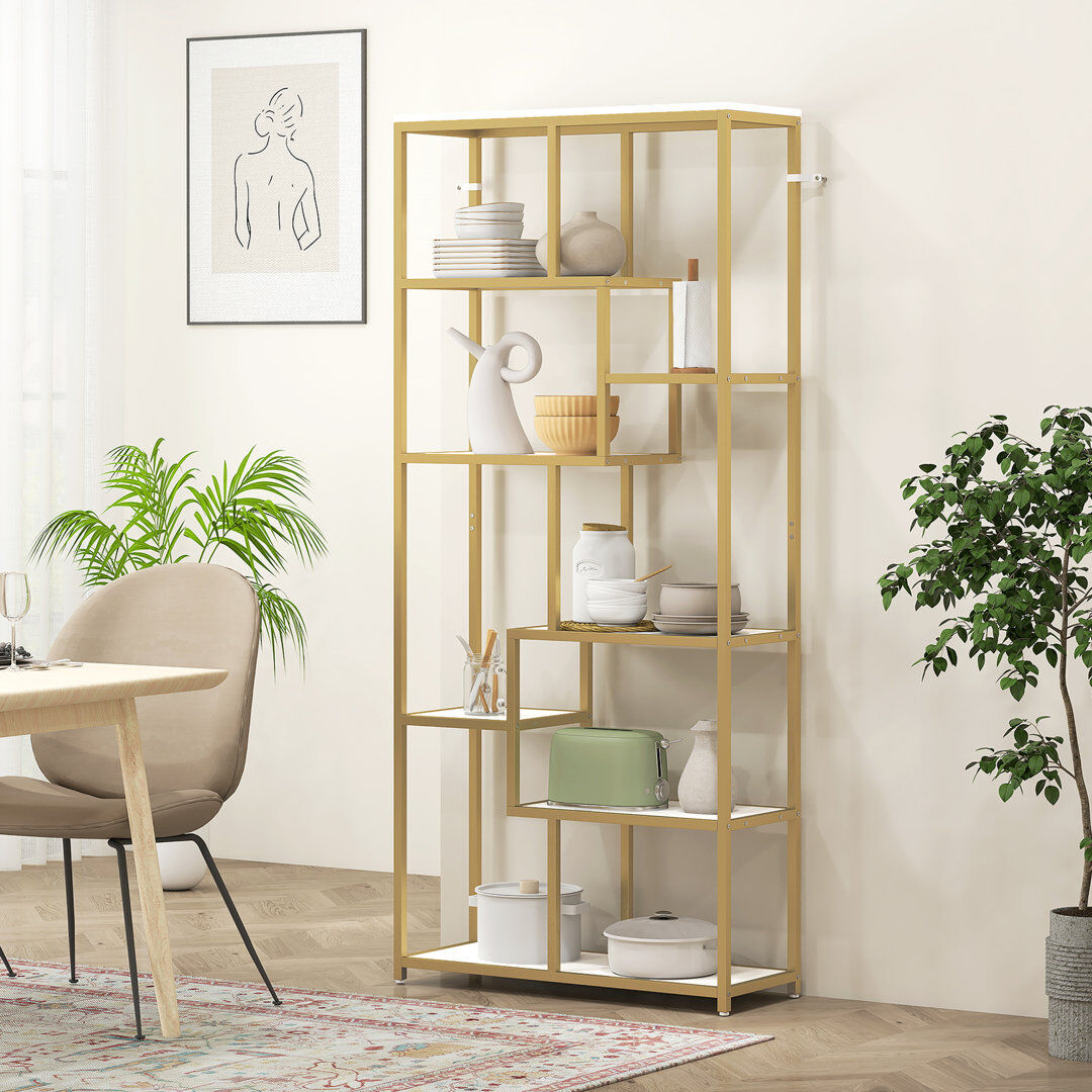 Borough Wharf HOMCOM Industrial Bookcase 7-Tier Bookshelf Shelving Unit White/Gold 180cm H X 80cm W X 30cm D