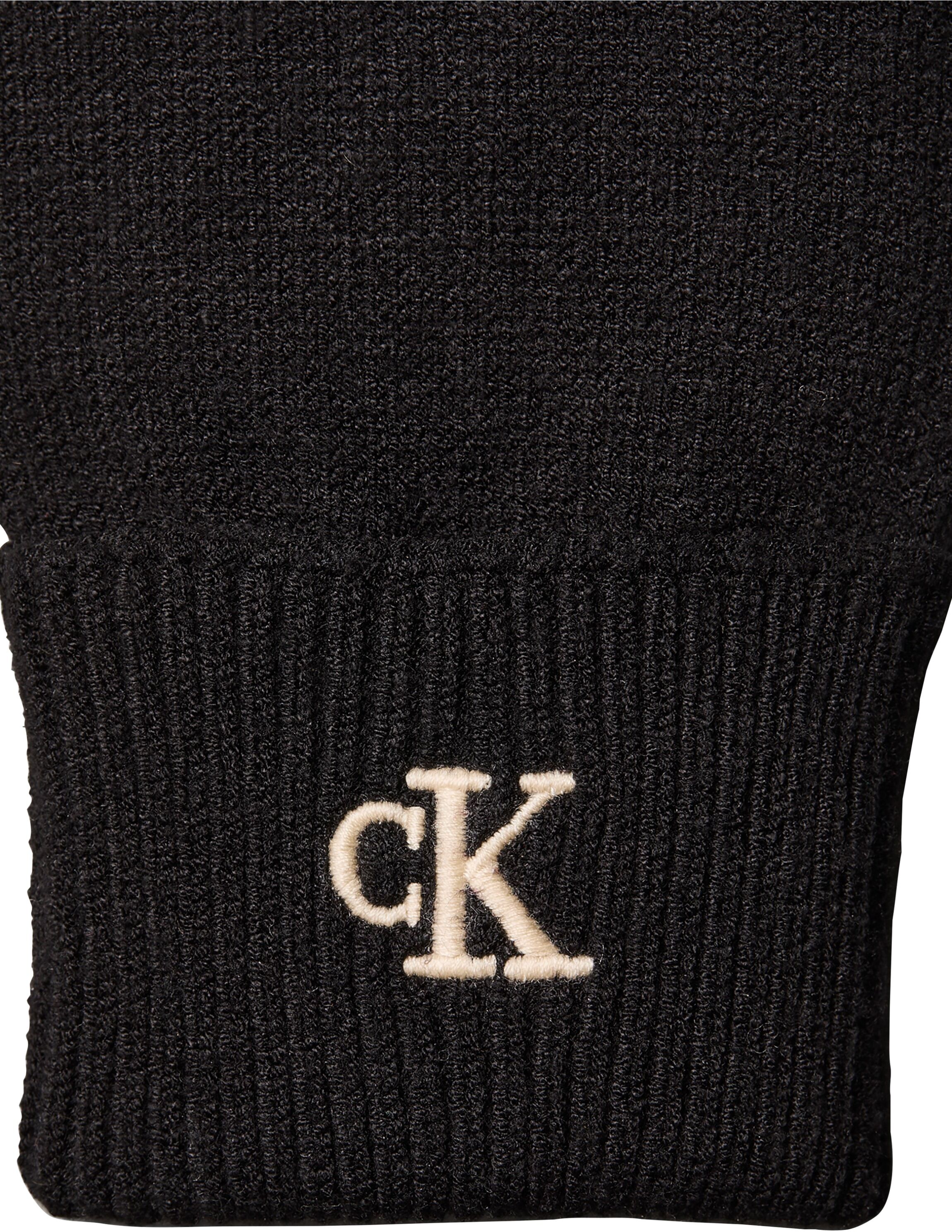 Strickhandschuhe CALVIN KLEIN JEANS "CK FINE RIB GLOVES", Damen, schwarz, Strick, Viskosemischung, unifarben, Handschuhe Strickhandschuhe, Fingerhandschuhe schwarz Einheitsgröße