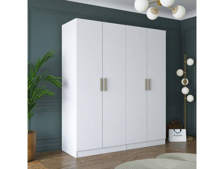 Armoire Penderie Blanche 4 Portes Poignées Verticales Byron