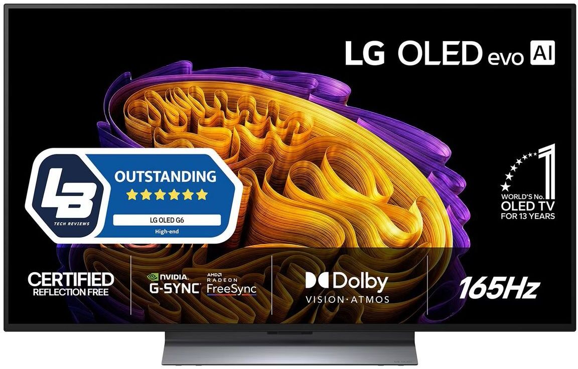 LG OLED48G66LS evo AI G6 med bordsstativ Svart