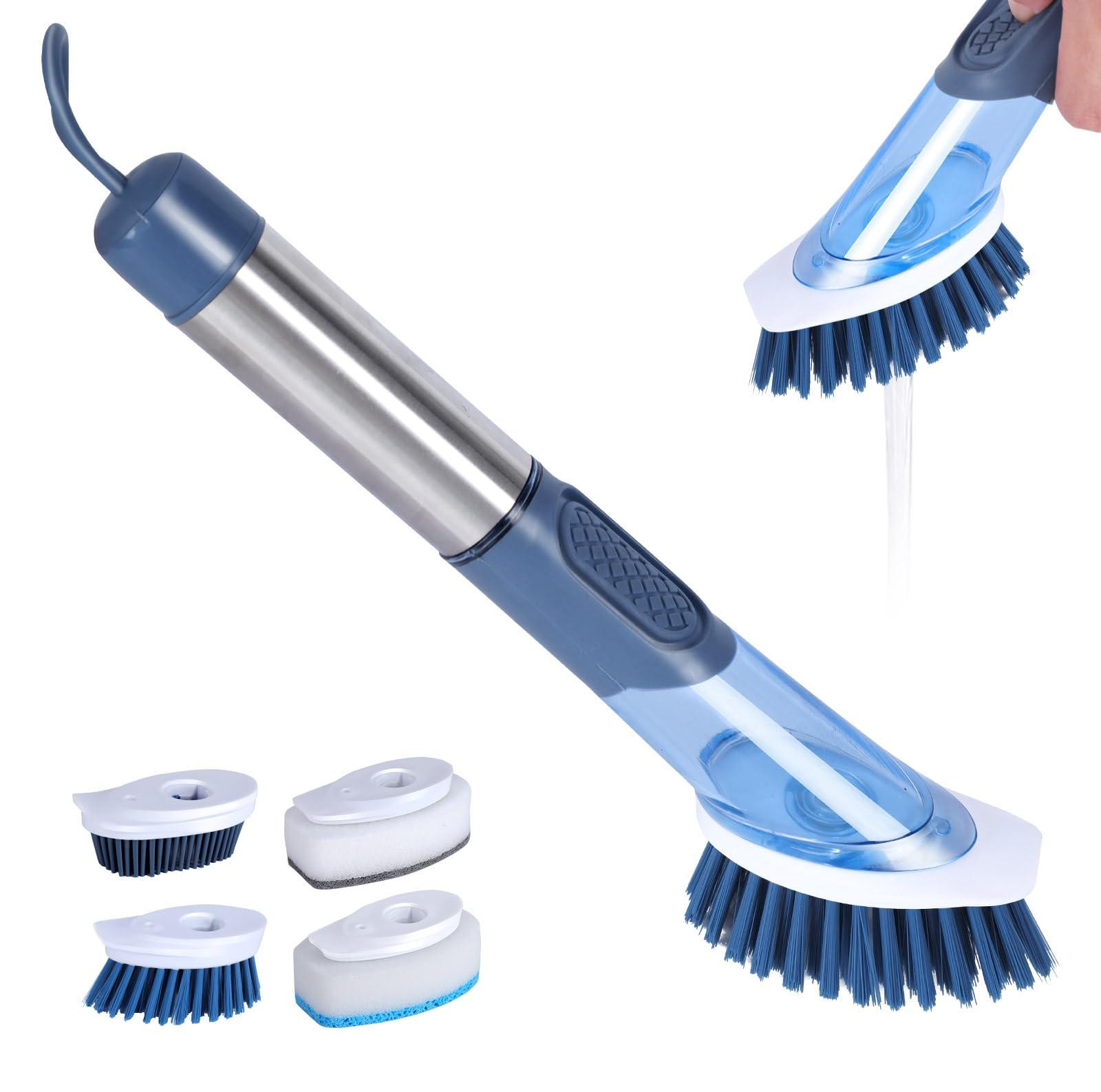 Dripio Toiletborstel met zeepdispenser en 4 borstelkoppen, 27 cm
