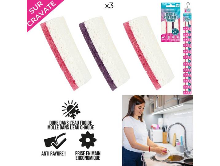 JE CHERCHE UNE IDEE Éponge grattante multifonction en cellulose, Lot de 3