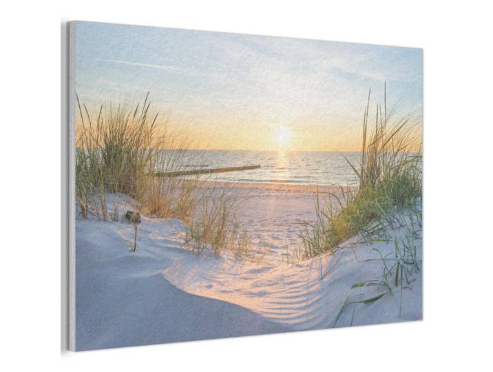 MuchoWow Akustikbild - Strand - Sonne - Düne - Gras - Sand - Horizont - 90x60, Hellblau, Kunststoff, Rechteckig, 90x60x0.9 cm, Wandverkleidung, Akustikpaneele
