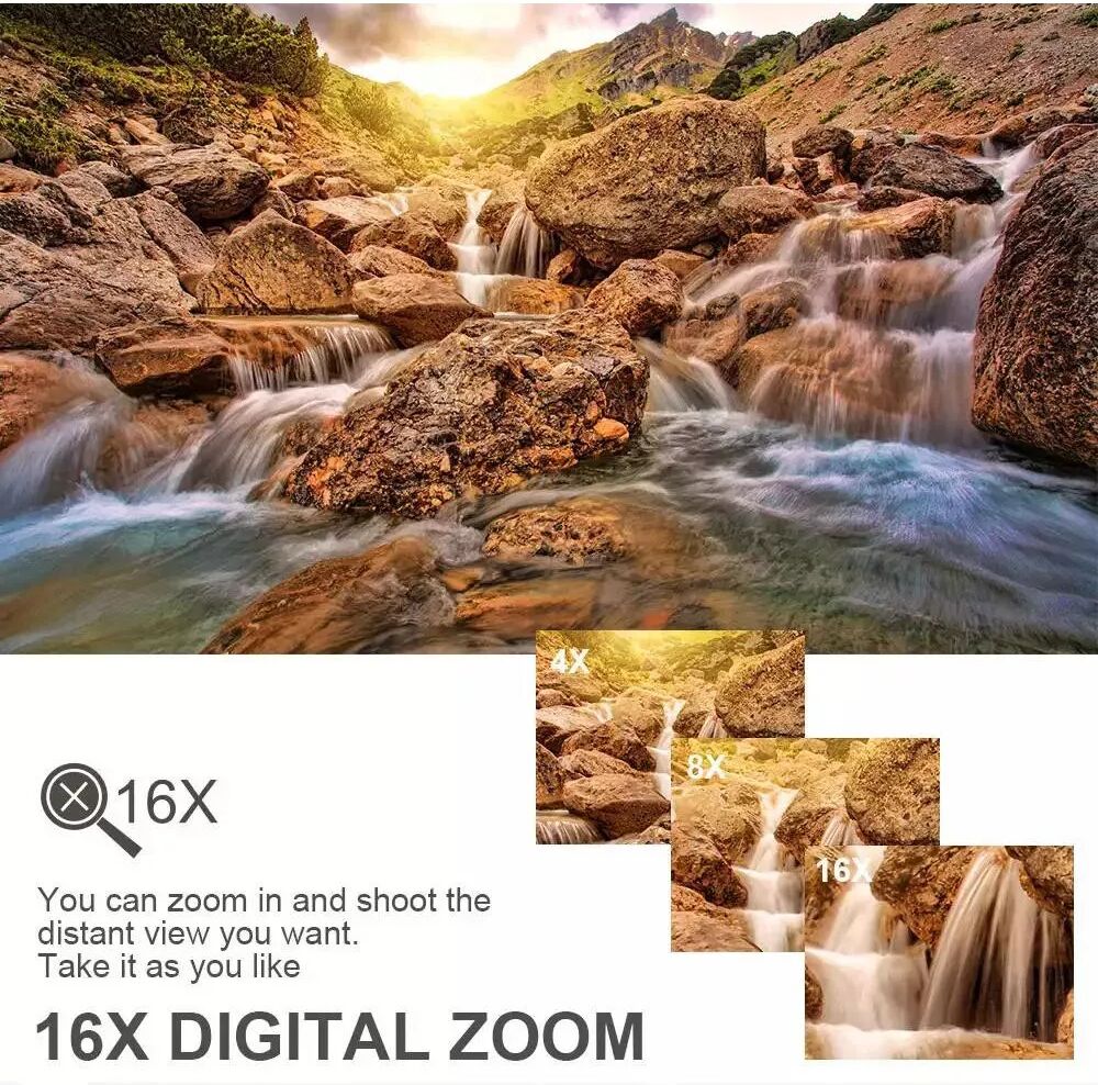 INF Caméra vidéo 4K UHD 48MP avec zoom 16x, objectif à grand angle et carte 32 Go