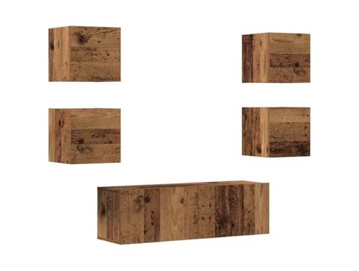 LMTYOENFG 5-TLG. TV-Schrank Set Wandmontage Altholz-Optik Holzwerkstoff Platzsparendes Lowboard Ensemble fuer Wohnzimmer und Schlafzimmer mit reichlich Stauraum fuer Mediaplayer und Deko.