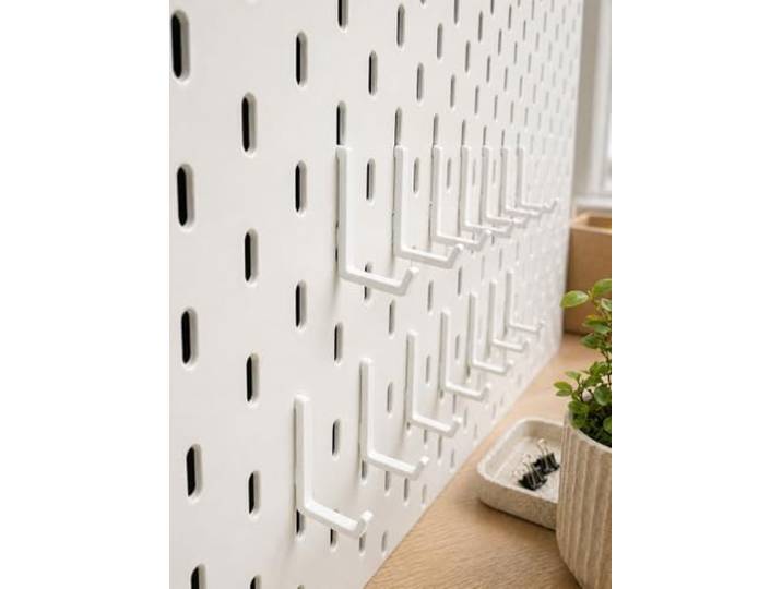 Mivono Lot de 15 crochets carrés pour panneau perforé IKEA Skadis - Blanc - Accessoires pour tableau perforé - Impression 3D - Stable et résistant - Organisateur pour outils\, jeux et bureau - Fabriqué
