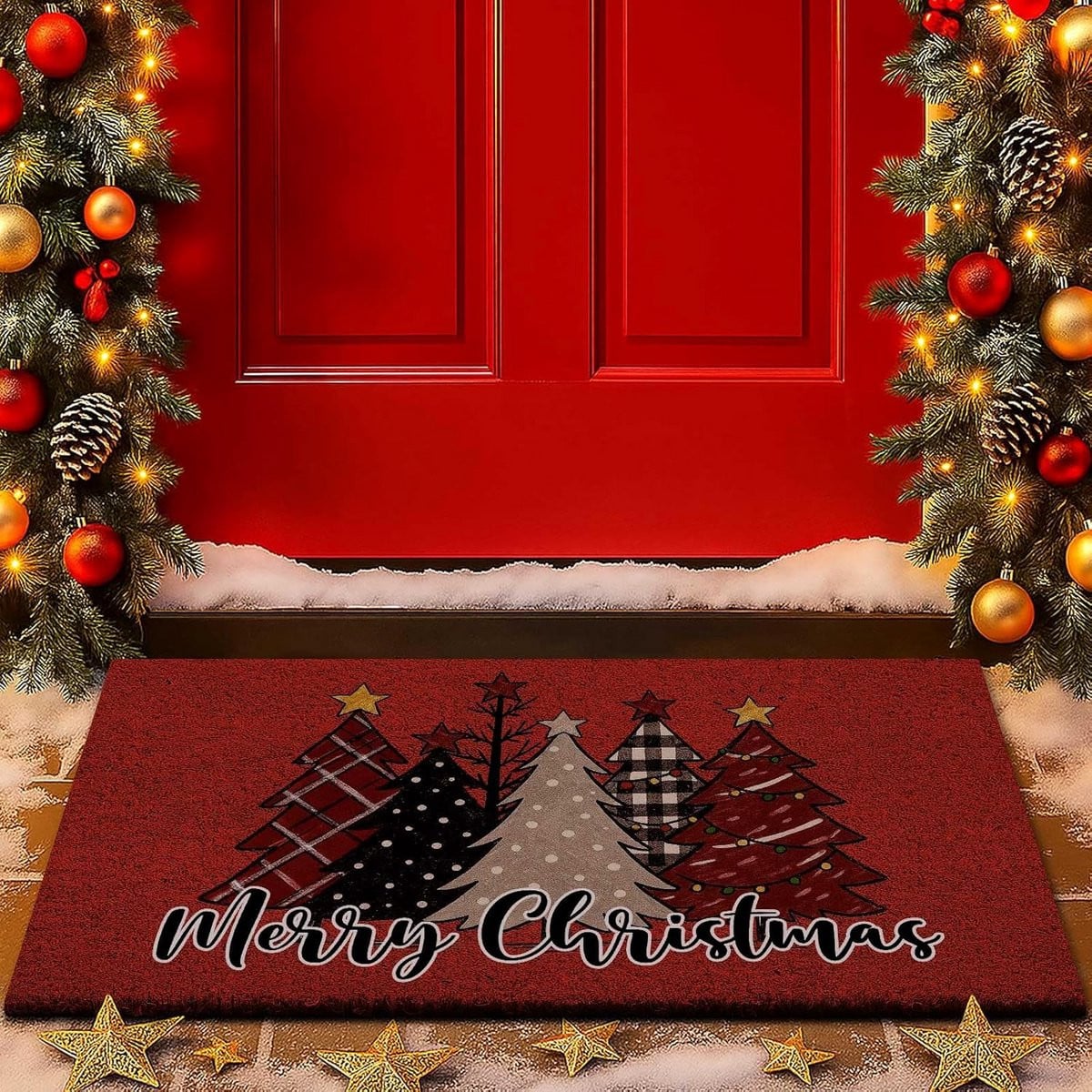 Antislip Kerst Deurmat Kokos voor Buiten en Binnen - Rood