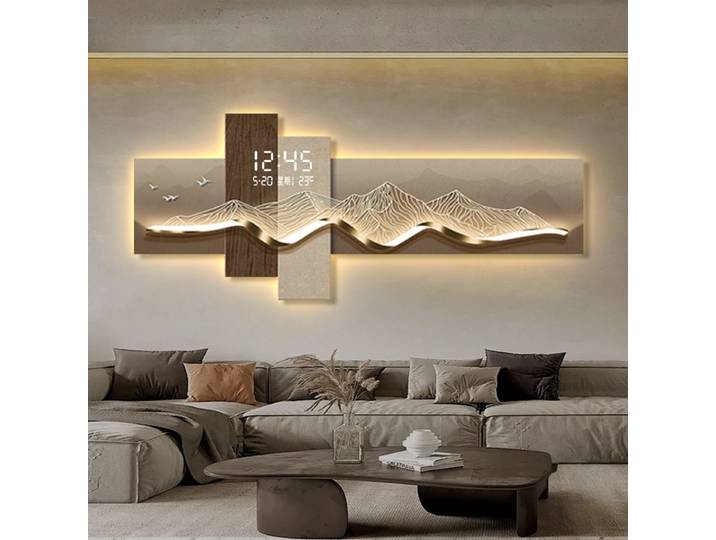 Peinture décorative LED Ligne Luxe Léger Nine Fish, Décoration intérieure, Tableau mural avec horloge pour salon, Éclairage pour chambre et couloir