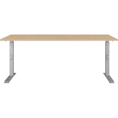 Schreibtisch GERMANIA "Downey", braun (lindberg, eiche, nachbildung, silber, silber, lindberg, eiche, nachbildung), B:180cm H:91cm T:80cm, Tische, Schreibtisch, höheneinstellbar